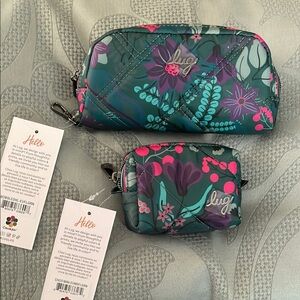 Lug Green and Pink Glasses and Pill Case Bags with Floral Design